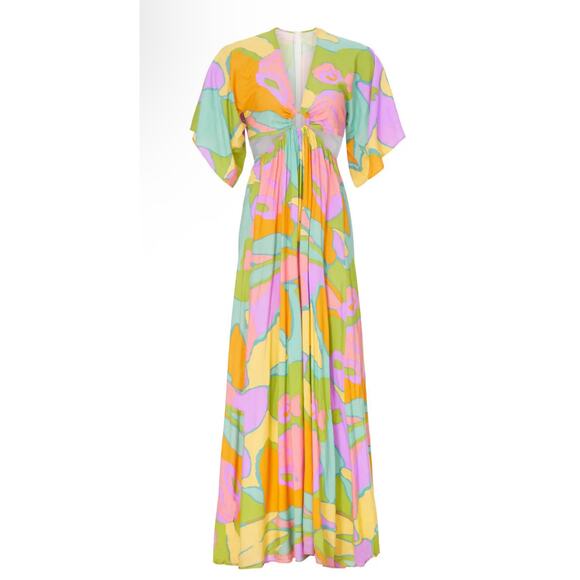 Show‎ Me Your MuMu Dana Cutout Retro Multicolored Maxi Dress Size Medium - Picture 1 of 12